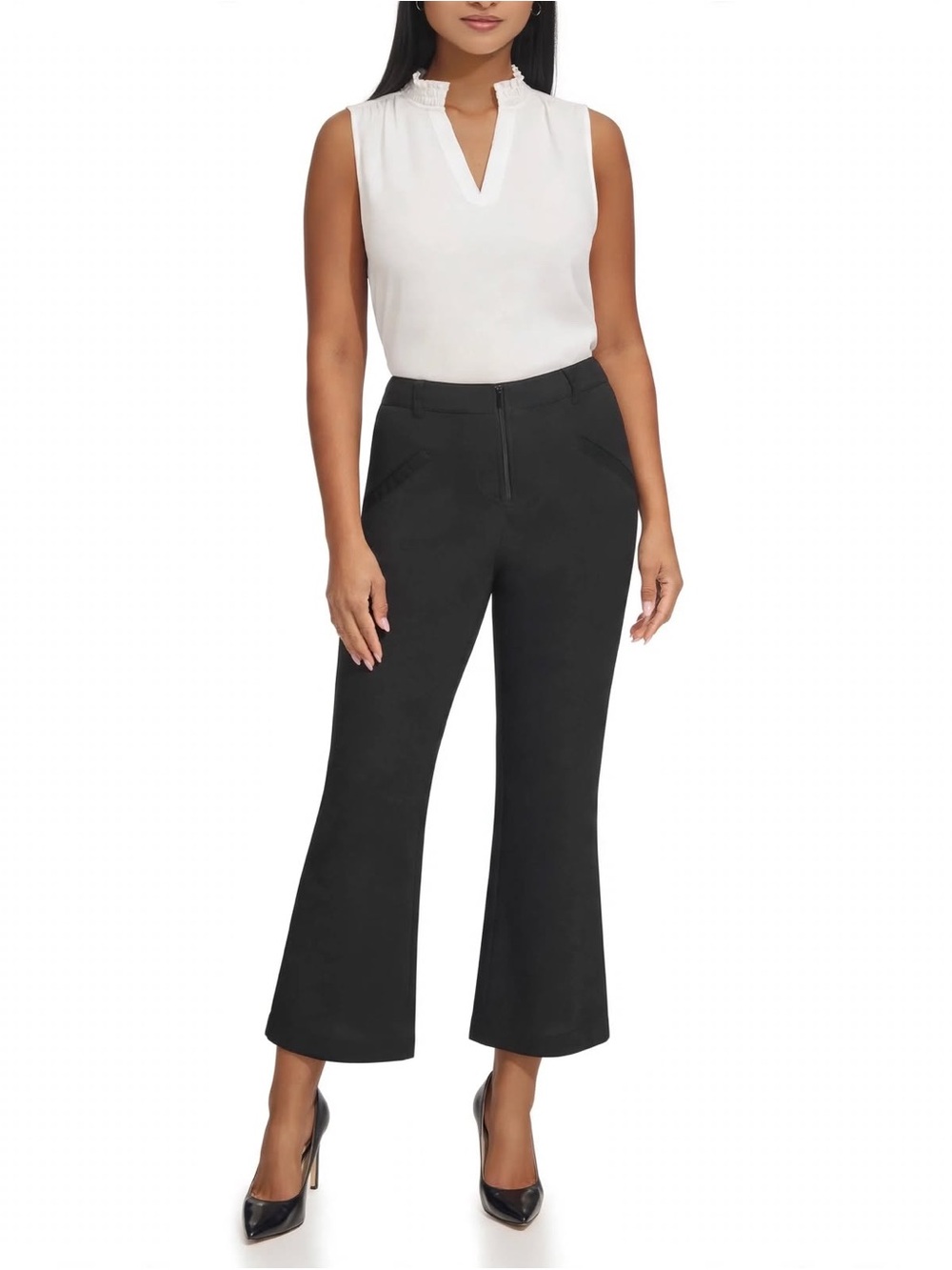 Karl Lagerfeld Paris Size 14 Black Straight Leg Pants Slight Flare Zipper